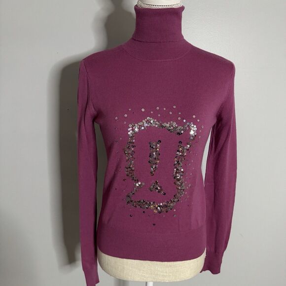 JOHN GALLIANO 100% Wool Purple Turtleneck Jumper Lightweight Sweater Logo Size S - Picture 1 of 10